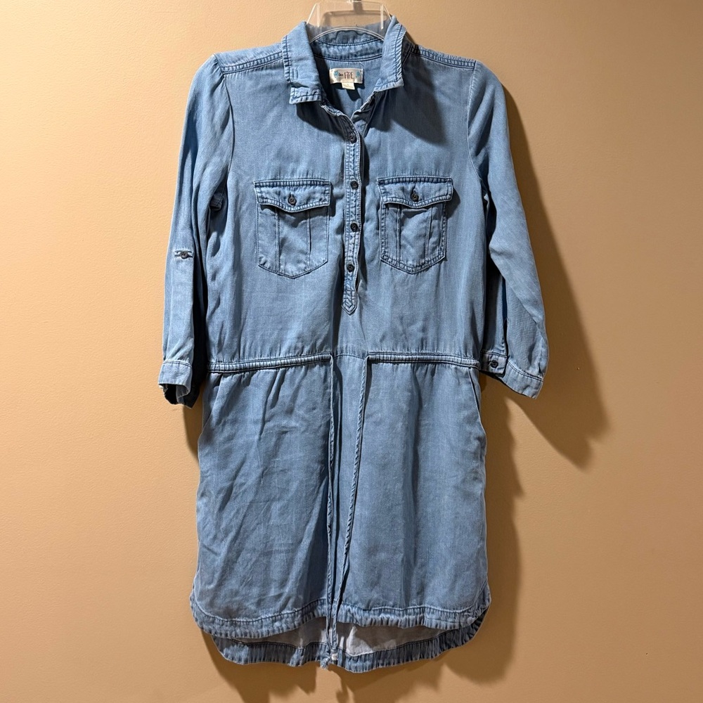 Love Fire Denim Shirt‎ Dress Drawstring Waist Button Up Western Boho S Festival